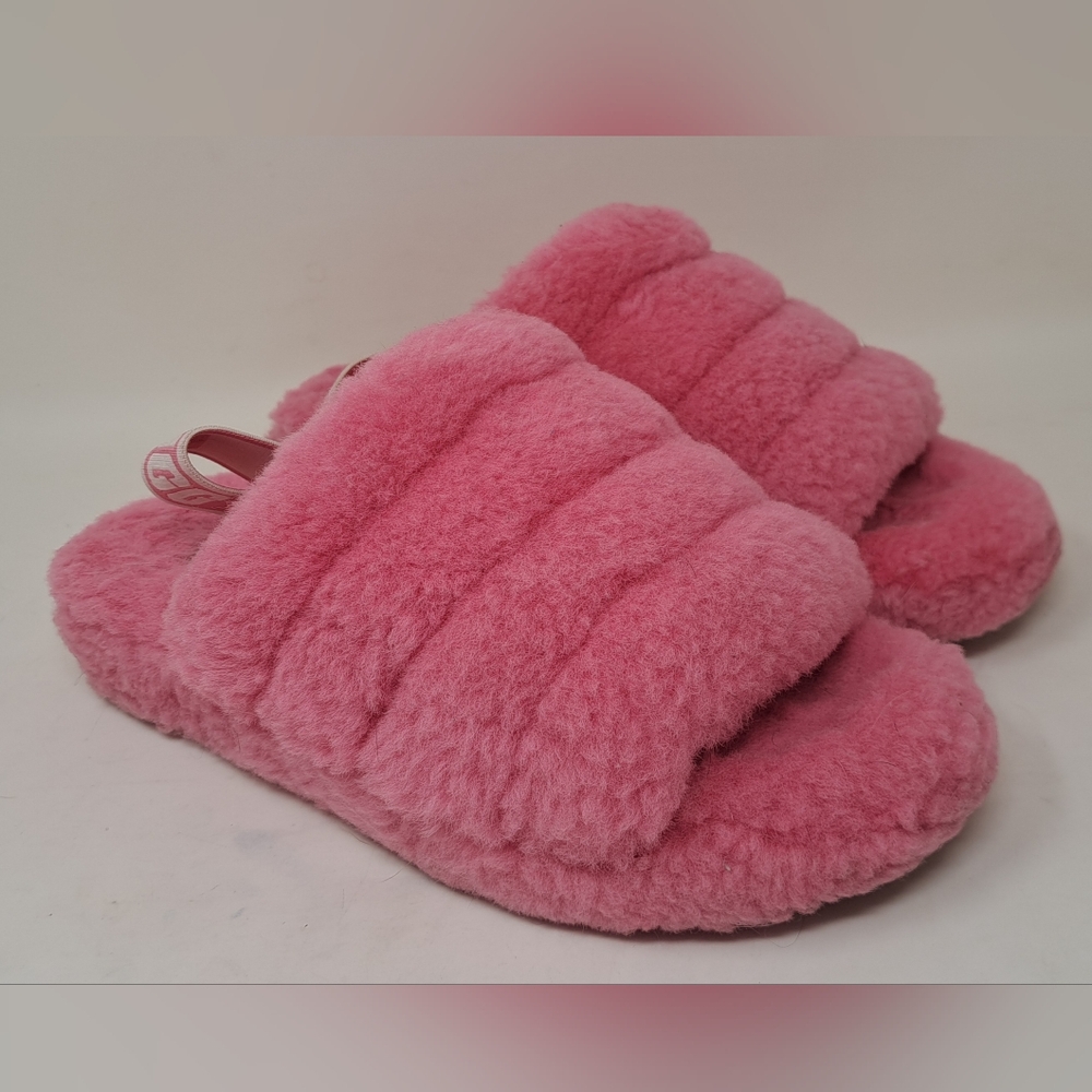 Ugg Women's Fluff Yeah Slide Slippers Fuzzy Pink Sandals Strappy Slip On 7 US